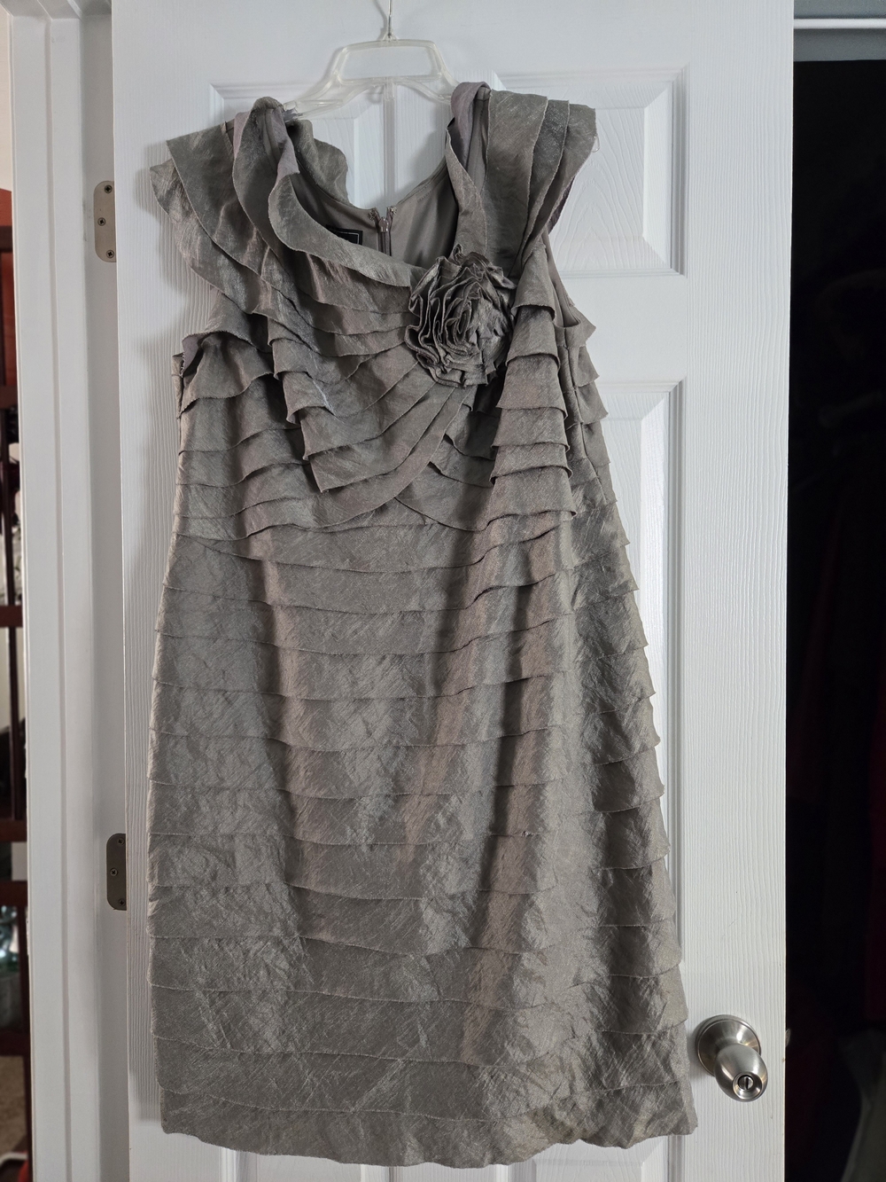 Plus Size Dress Barn Taupe Ruffle Midi Dress with Rosette